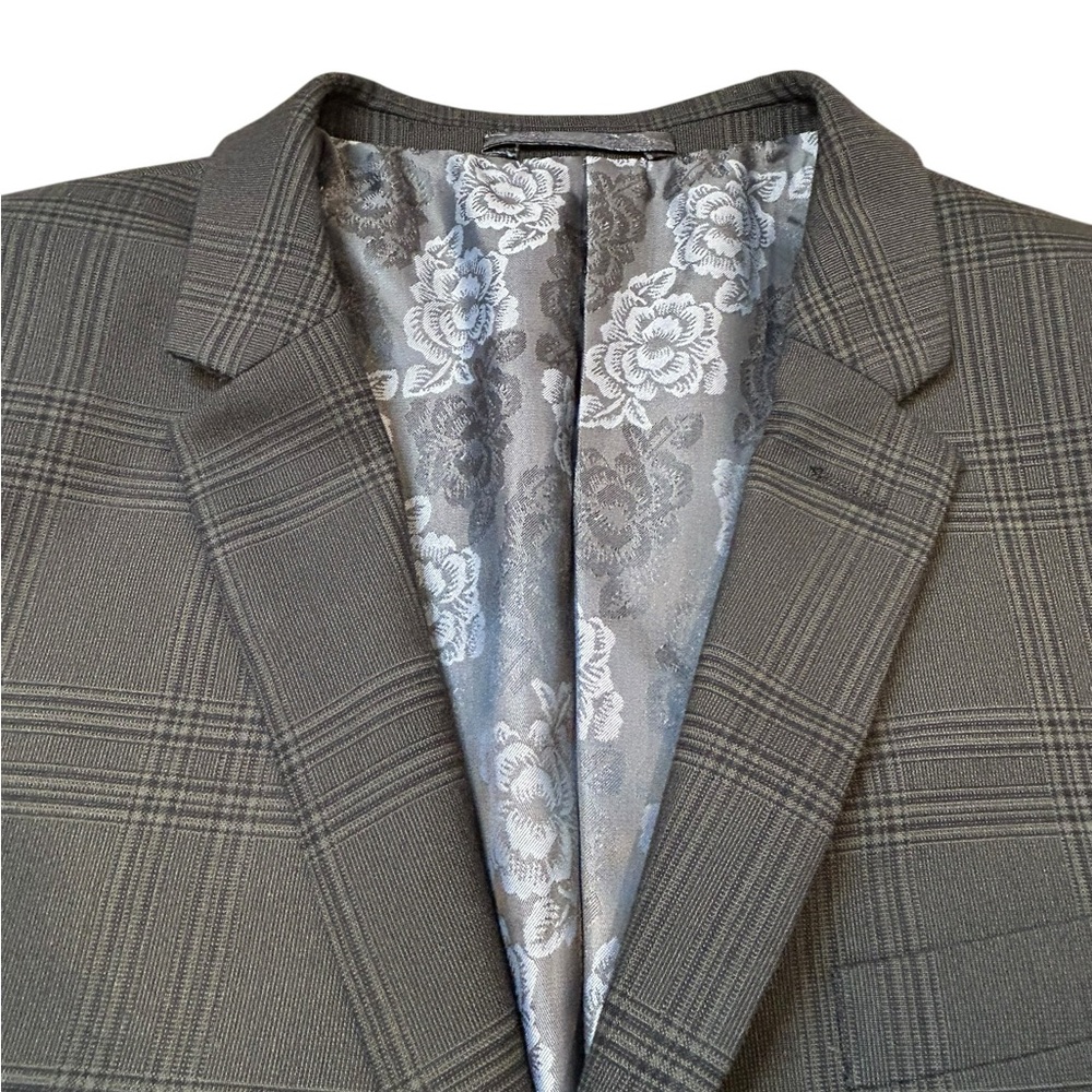 Alberto Cardinali Men's Skinny Fit Gray‎ Glenn Plaid Blazer 42L